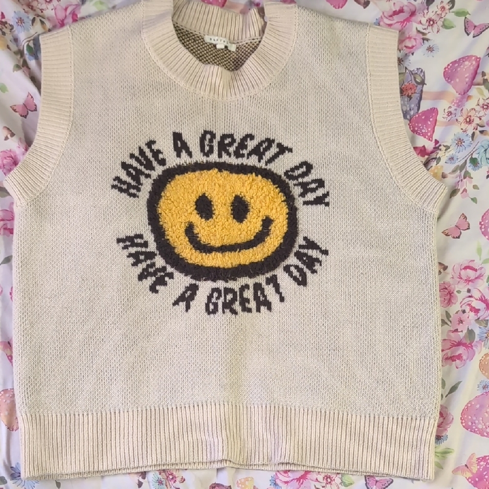 Smiley Face Cream Sweater Vest